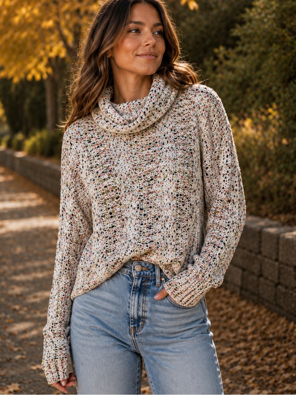 Moon & Madison Chunky Knit Confetti Cowl Neck Sweater Size XS